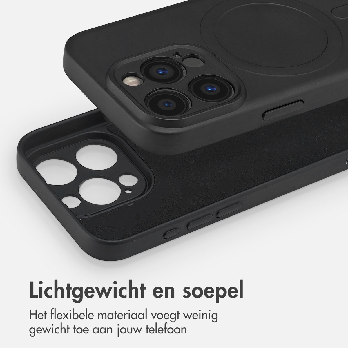 Zwarte telefoonhoes, met een cirkelvormige magneet, tweedelig.