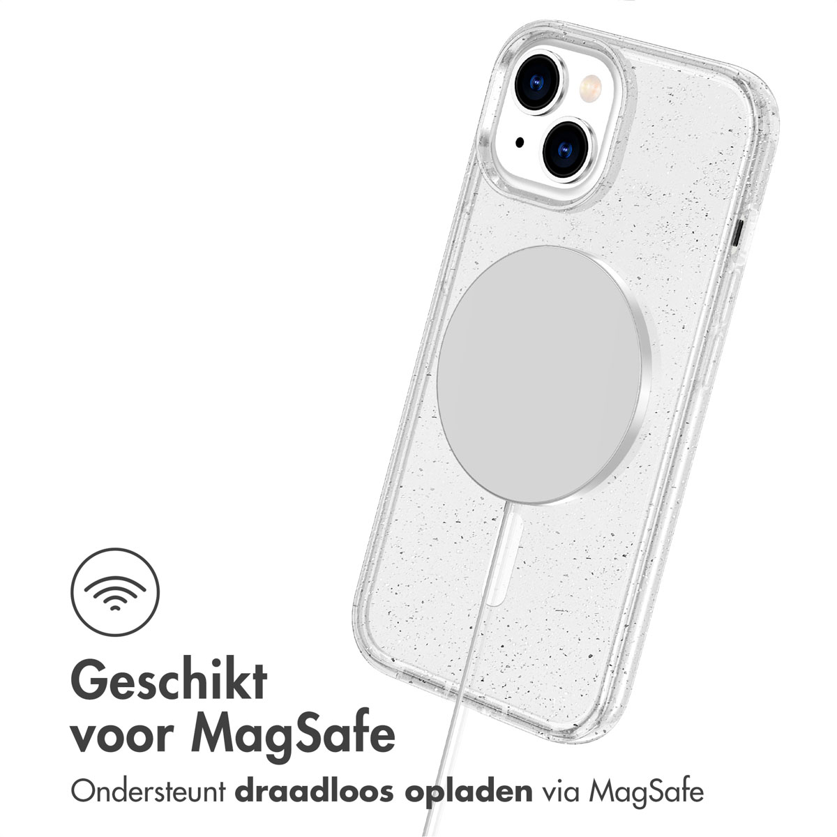 Un supporto per telefono nero con un telefono blu e uno sfondo bianco.