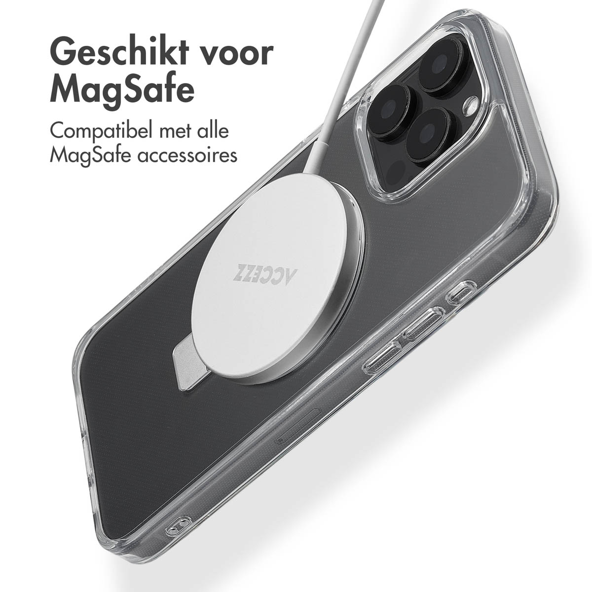 ACCEZZ Ring Stand Backcover met MagSafe, Backcover, Apple, iPhone 15 Pro Max, Transparent