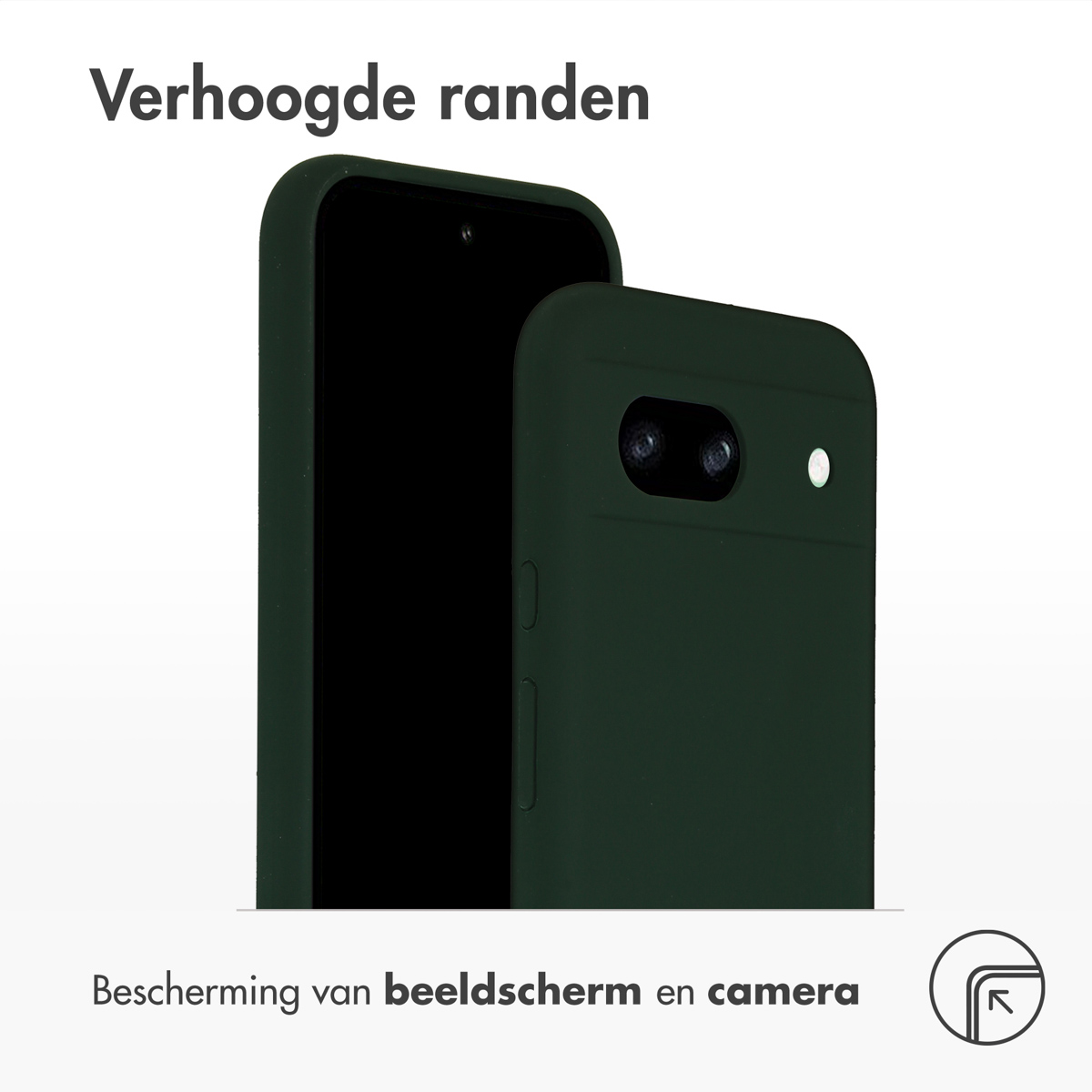Donkergroene telefoonhoes die het telefoonscherm beschermt. Witte achtergrond.