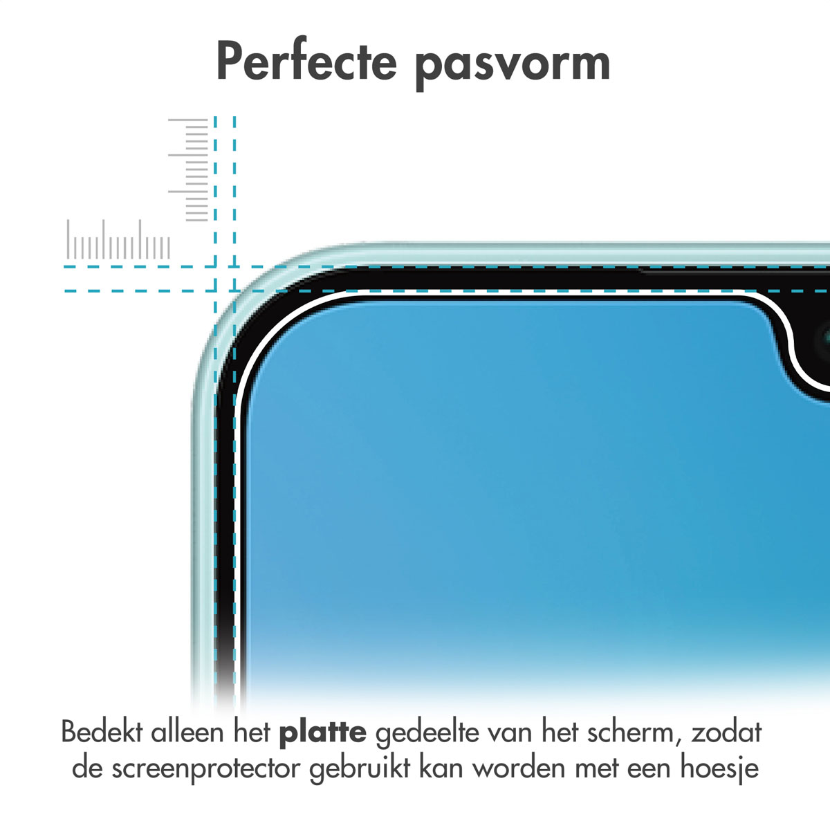 Een schermbeschermer wordt gemeten. De schermbeschermer zit op een telefoon.
