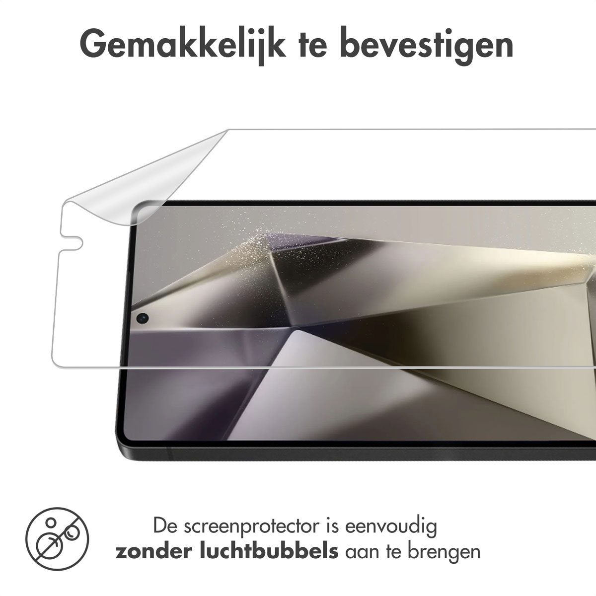 Un protecteur d'écran est appliqué sur une tablette. Texte : Facile à installer sans bulles d'air.