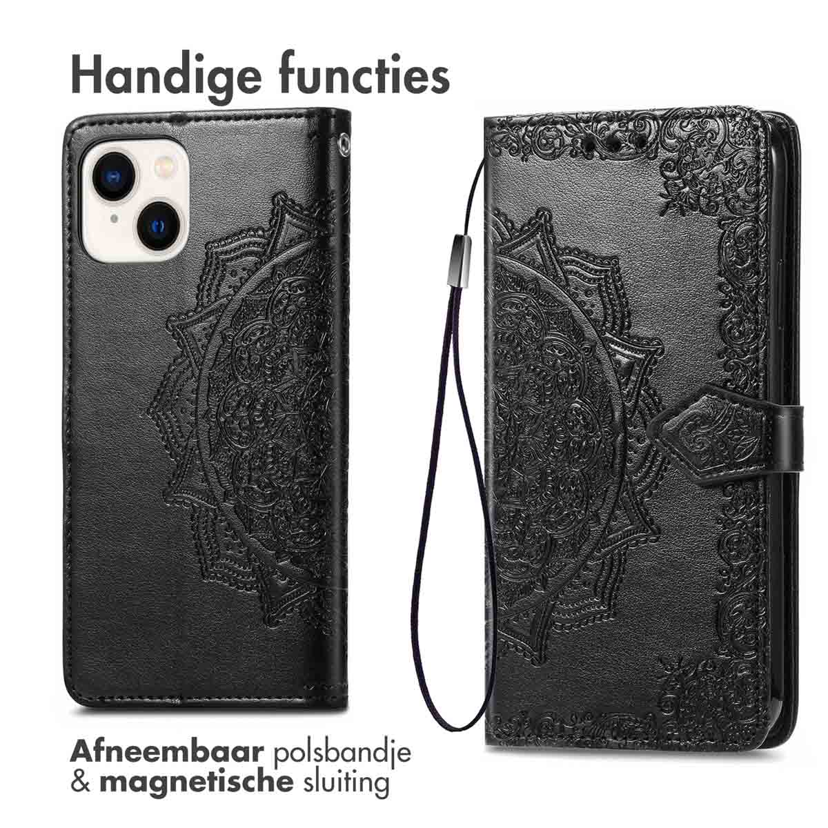 IMOSHION Mandala Bookcase - Suitable for Apple iPhone 15 - Phone case for Apple iPhone 15 Black