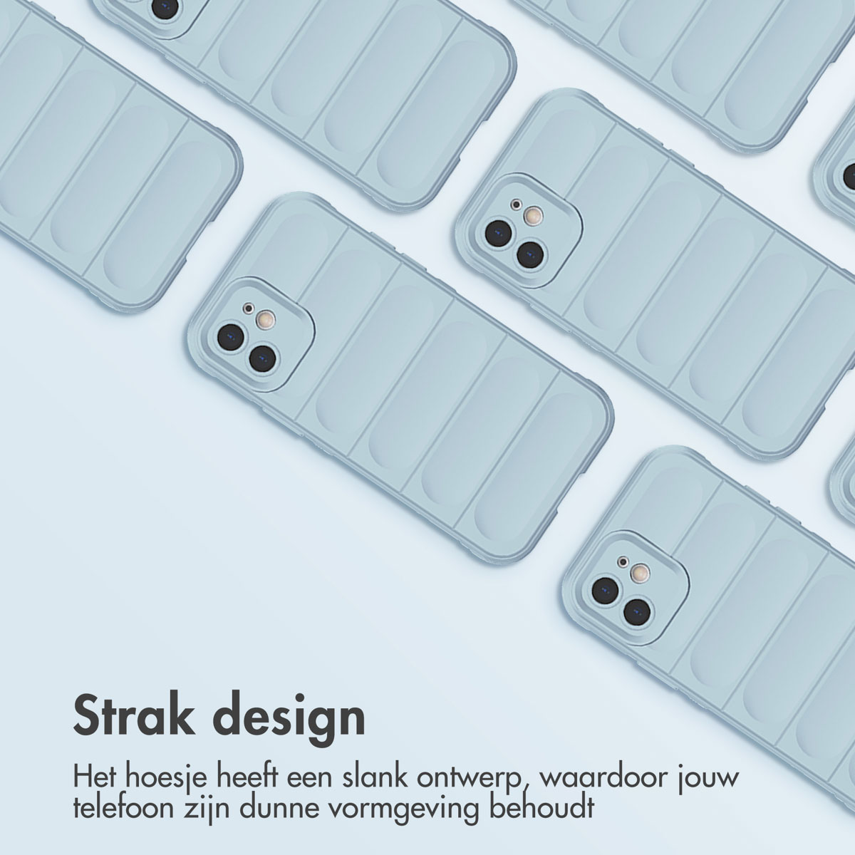 Plusieurs coques de téléphone bleu clair avec un design nervuré.