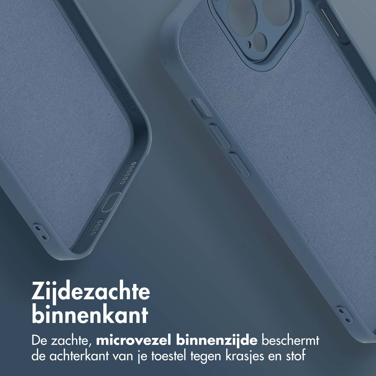 Blauw telefoonhoesje met een getextureerde binnenkant.