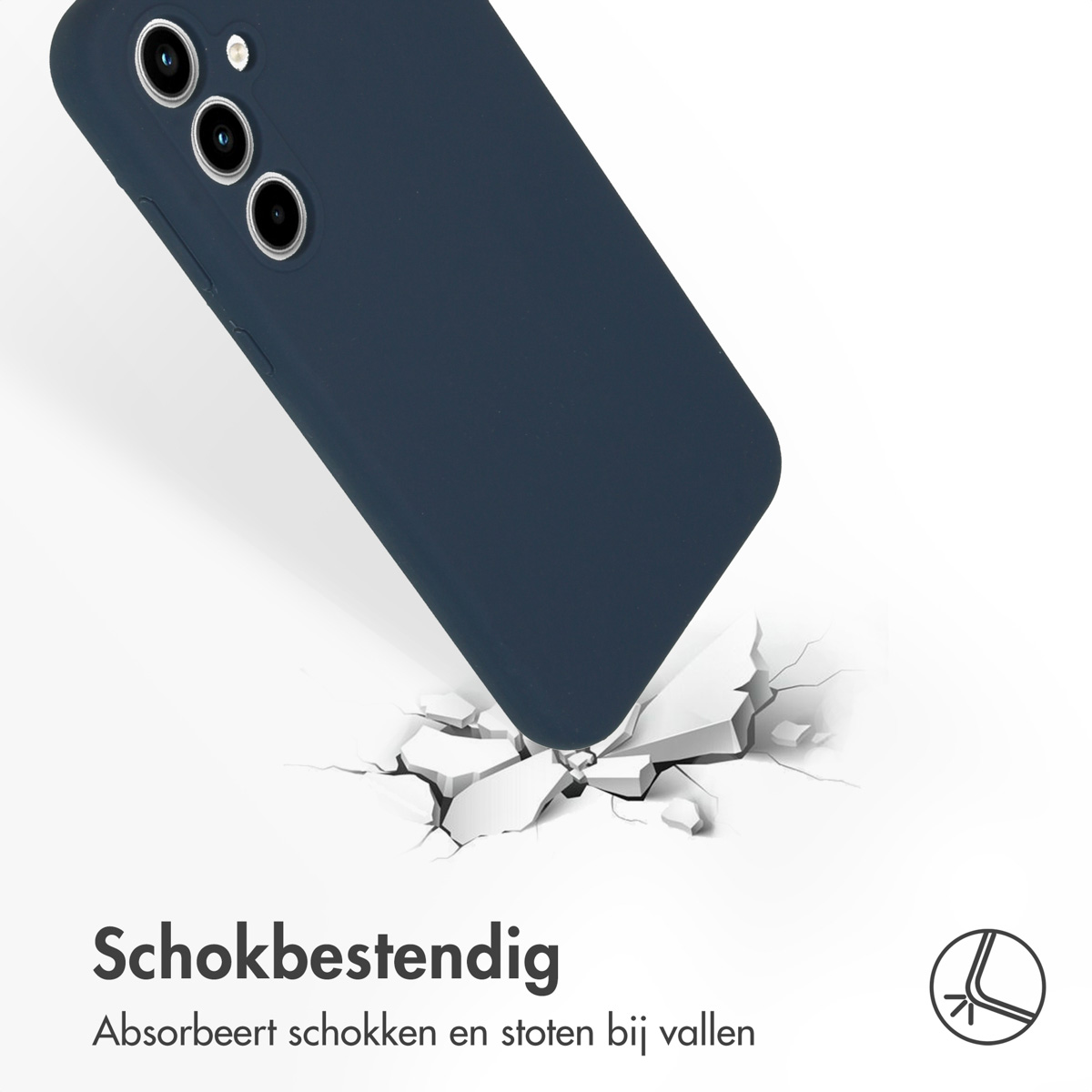 Blaue Handyhülle fällt, zerbricht eine weiße Oberfläche, zeigt Stoßfestigkeit.
