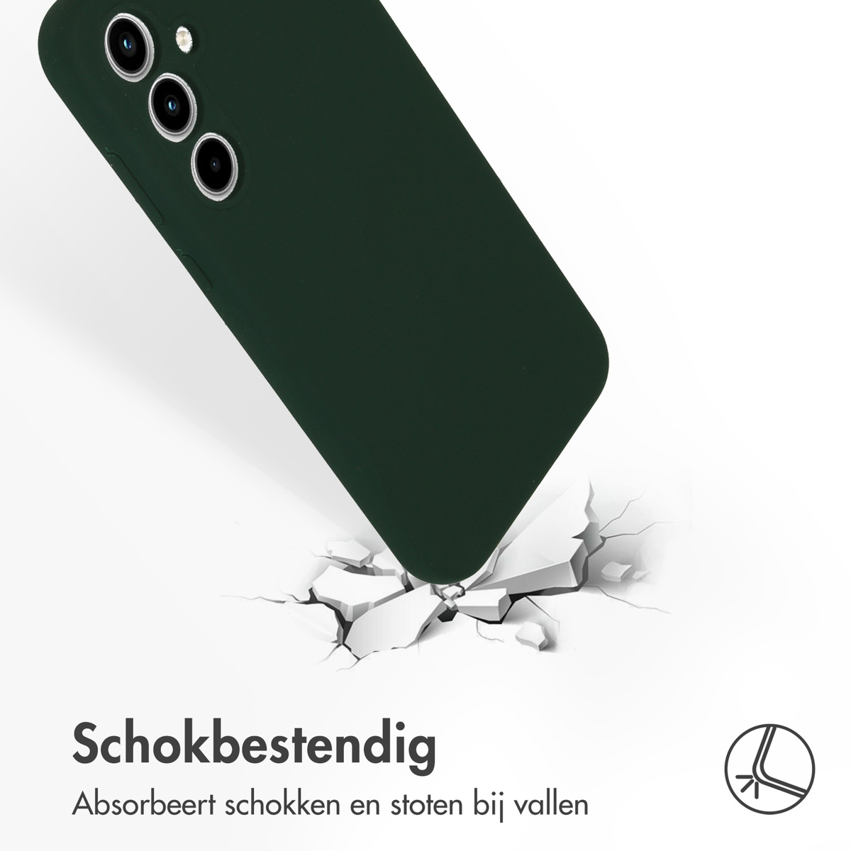 Grüne Handyhülle auf weißem Hintergrund. Telefon fällt und beschädigt die Oberfläche.