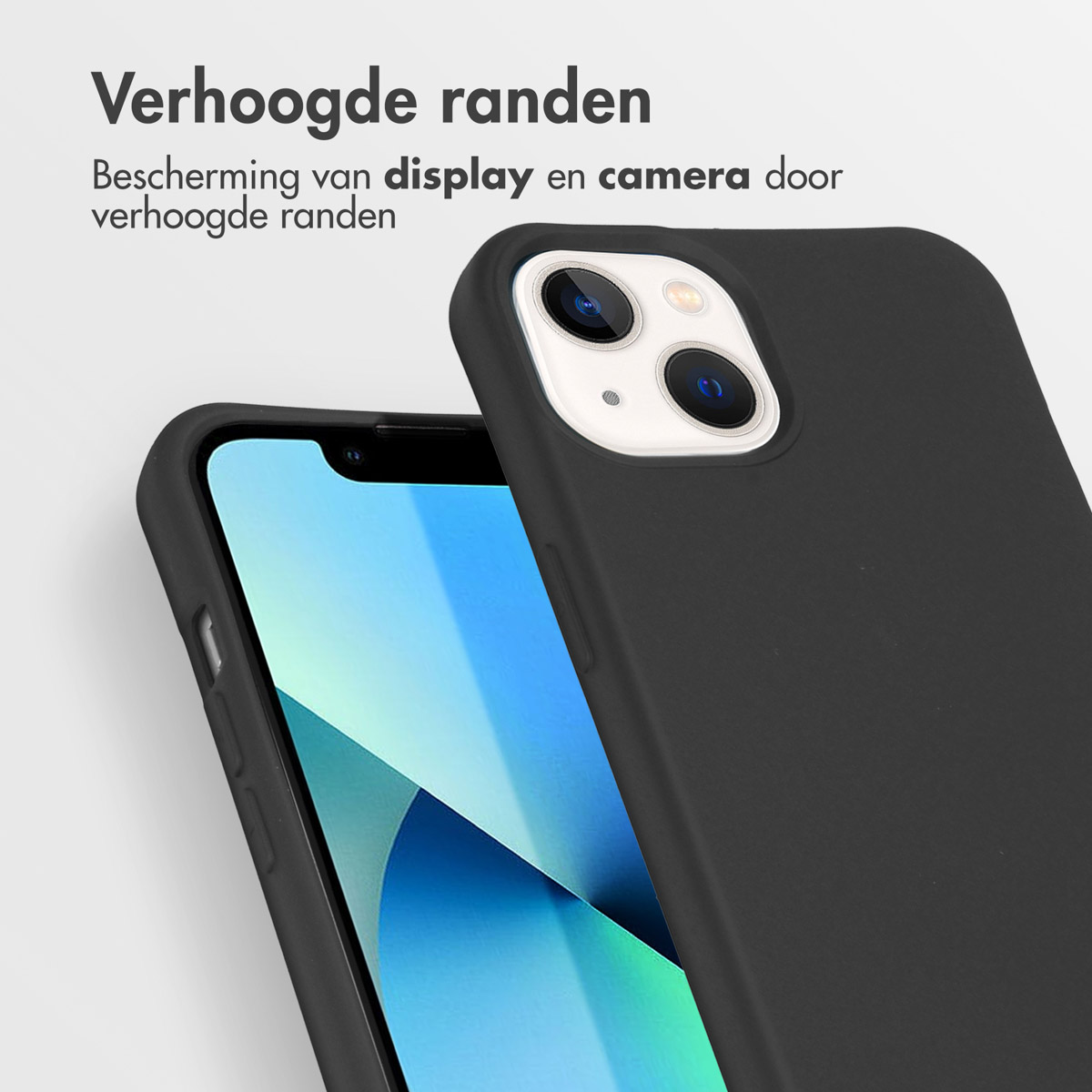 Schwarze Handyhülle mit erhöhten Rändern, die Bildschirm und Kamera schützen.