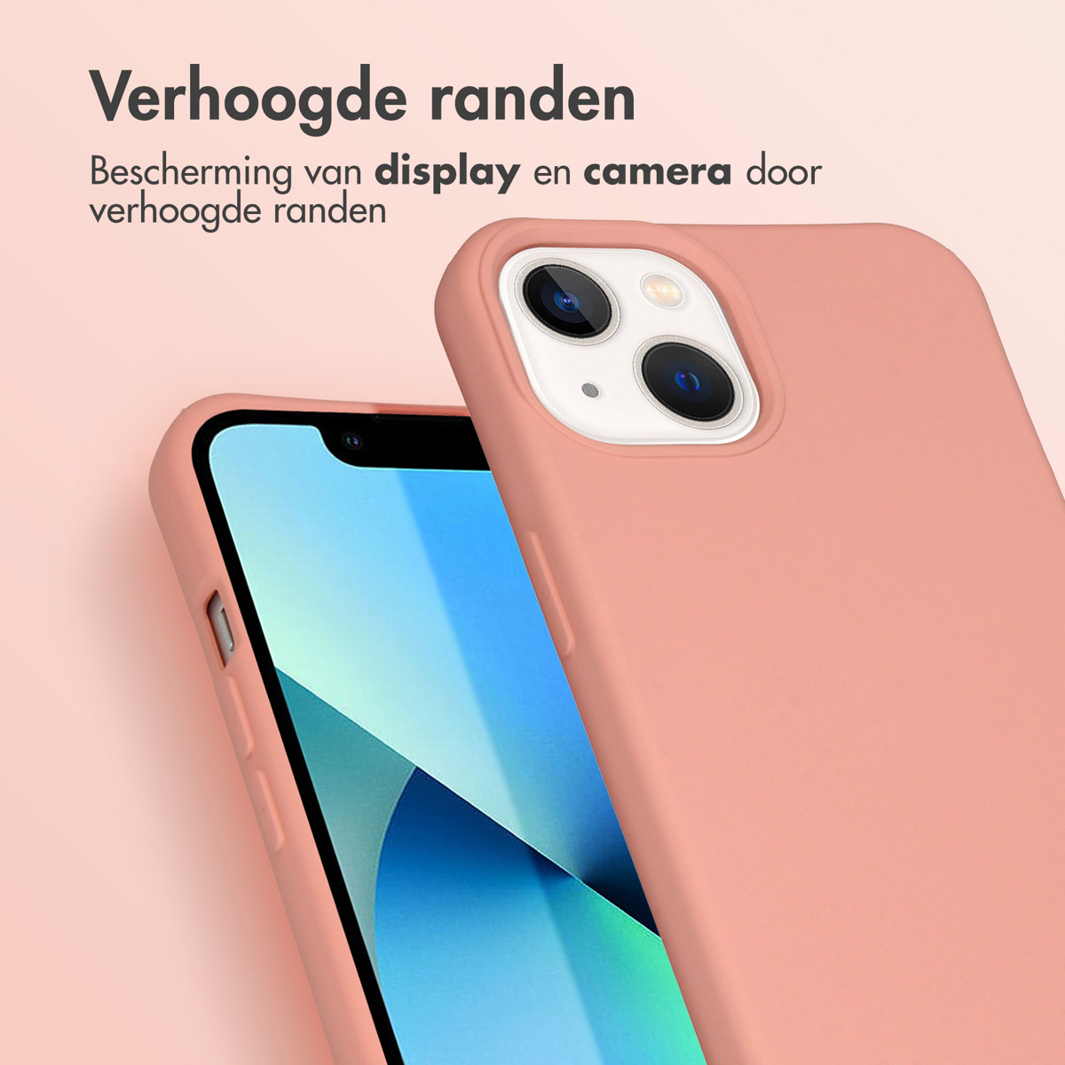 Rosa Handyhülle mit Telefon darin. Das Telefon hat drei Kameras. Die Hülle schützt den Bildschirm.