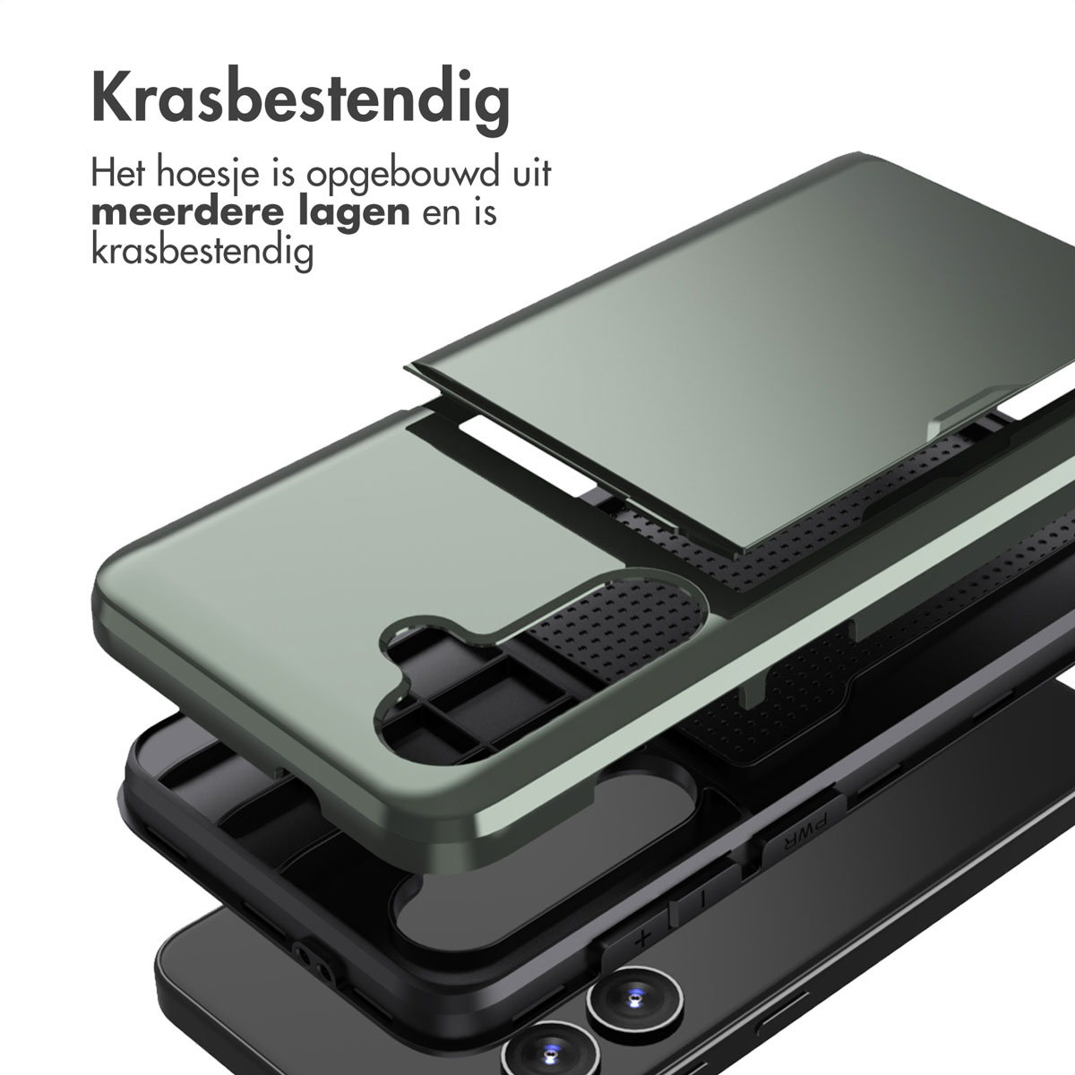 Telefoonhoeslagen, met meerdere lagen, verschillende kleuren en texturen.