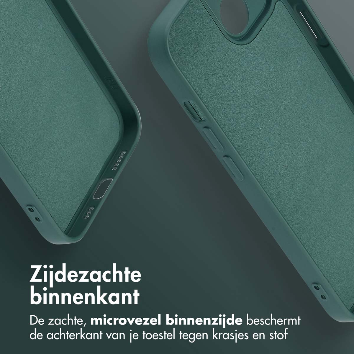 Gros plan de l'intérieur de la coque verte montrant la doublure en microfibre douce.