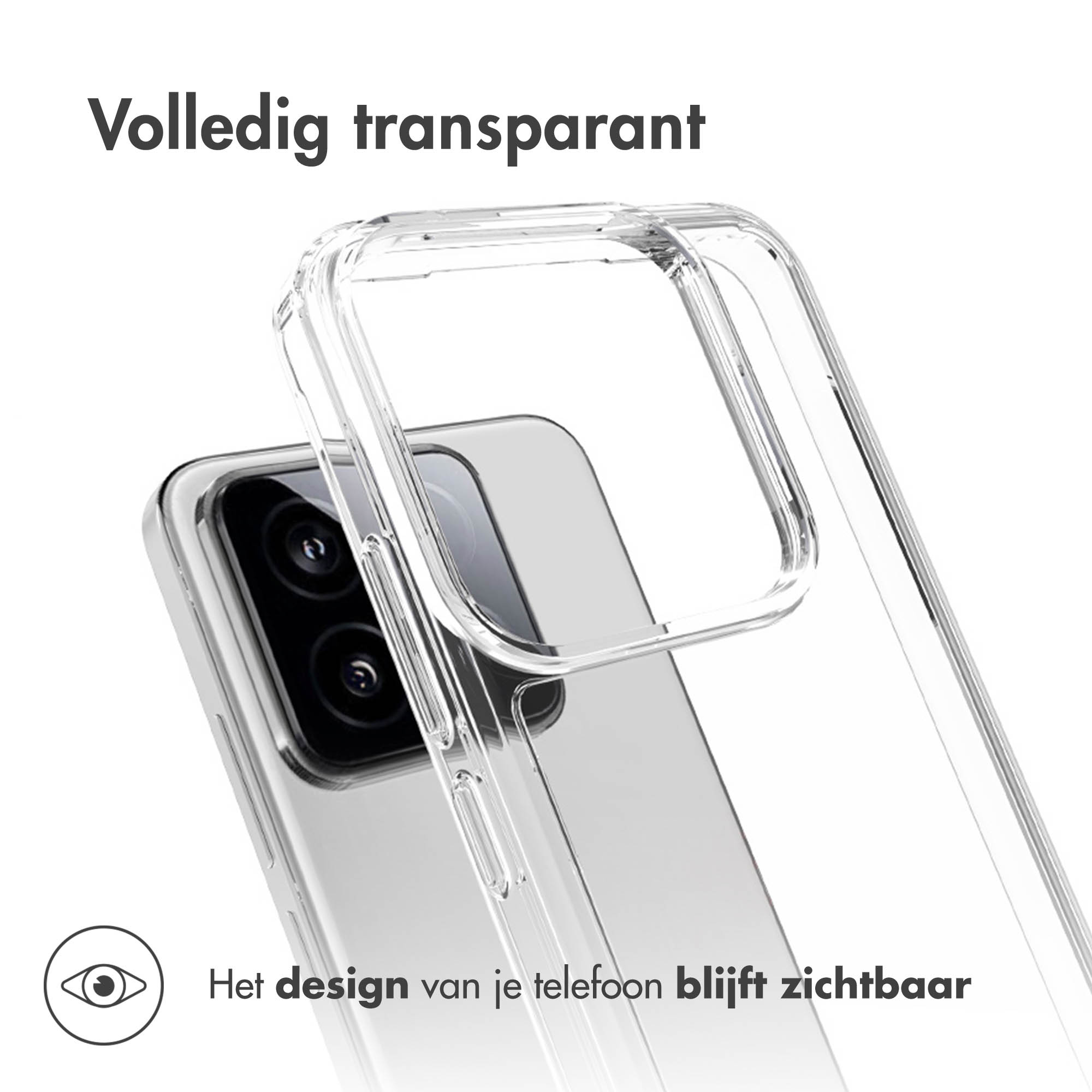 Een doorzichtige telefoonhoes op een telefoon. De hoes is transparant.
