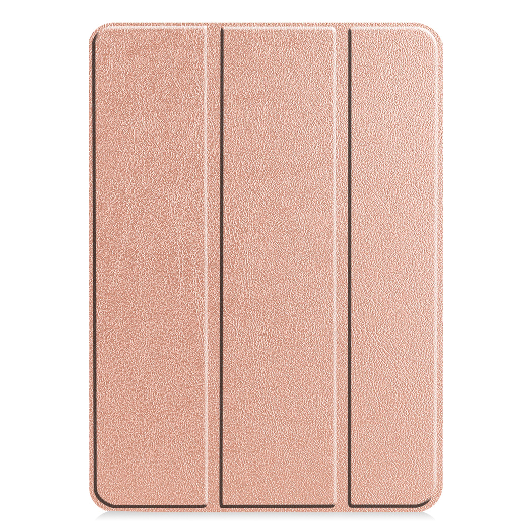 Rose gold tablet cover.  The cover is closed, showing the textured surface with three vertical folds.