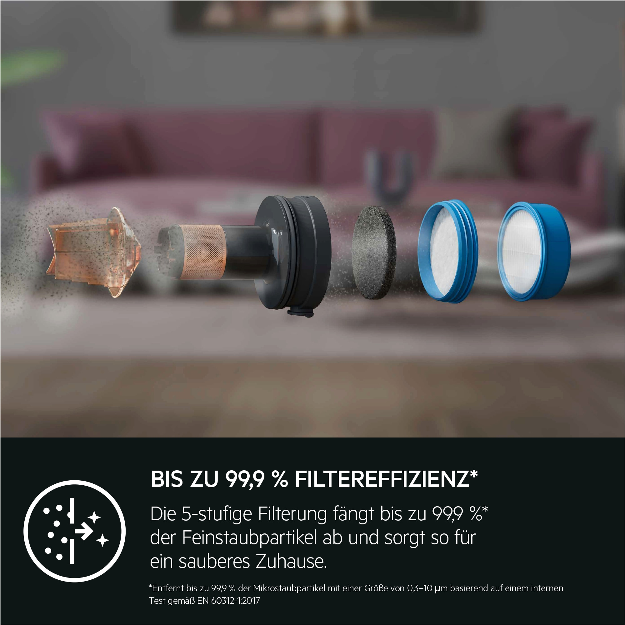 Zdemontowane elementy filtra powietrza, pokazujące cząsteczki pyłu.