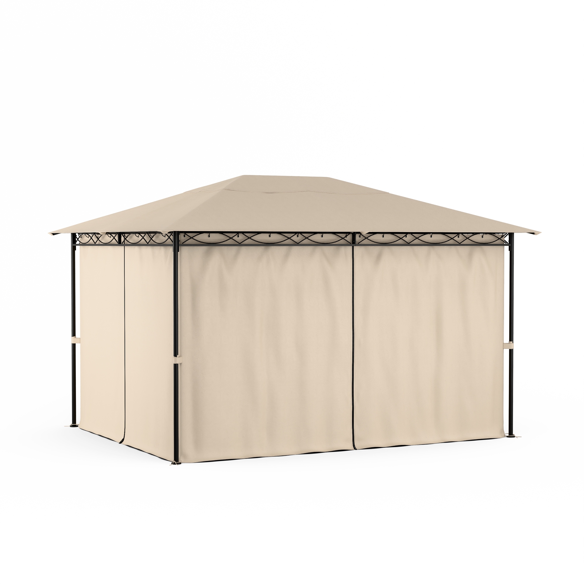 Gazebo beige di forma quadrata su sfondo bianco.