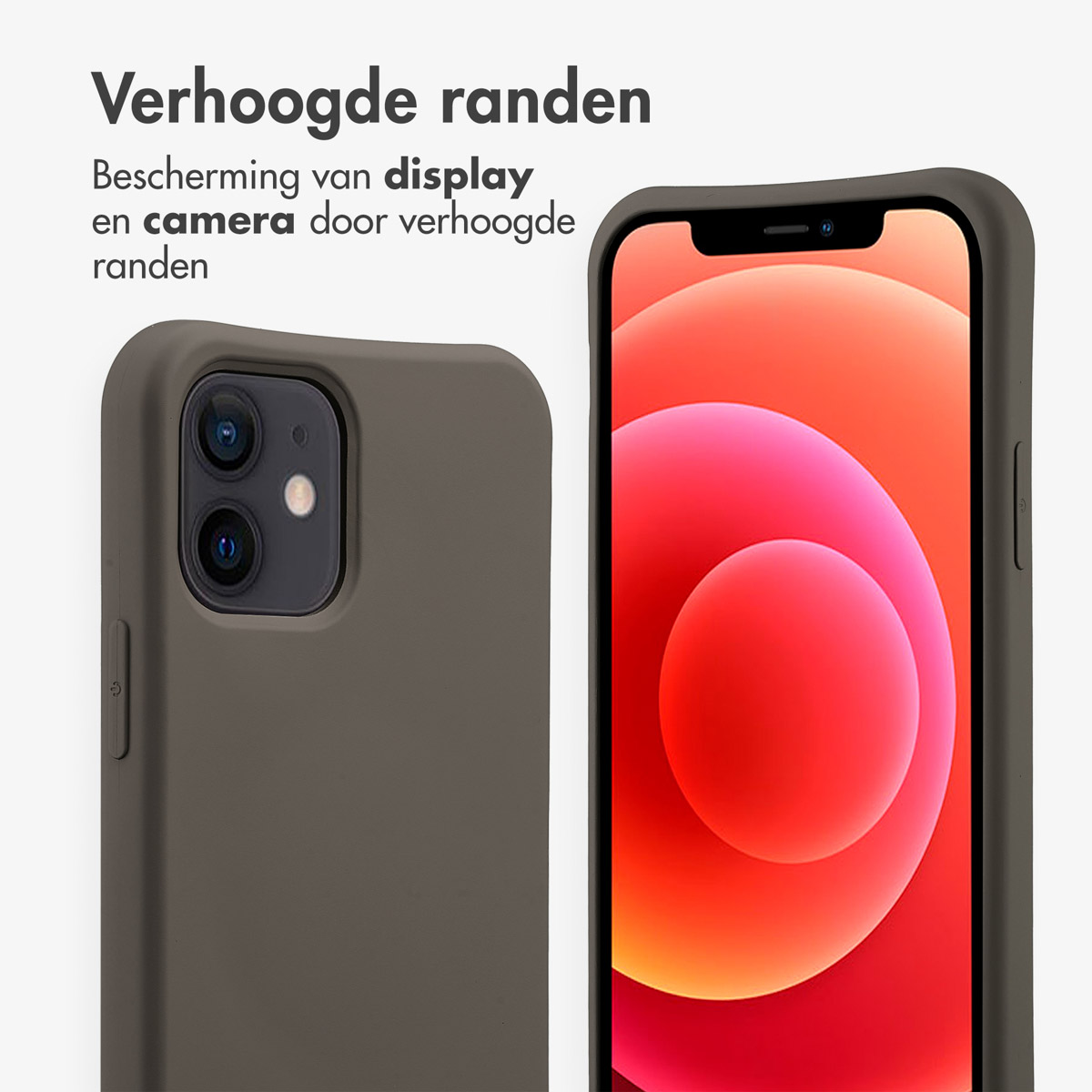 Telefoon met een hoesje, met de camera. De achtergrond is een wit oppervlak.