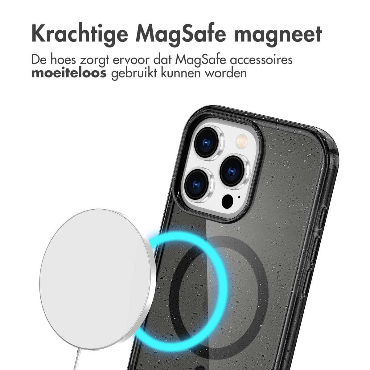 Telefoonhoes met een witte MagSafe. Telefoonhoes met een telefoon.