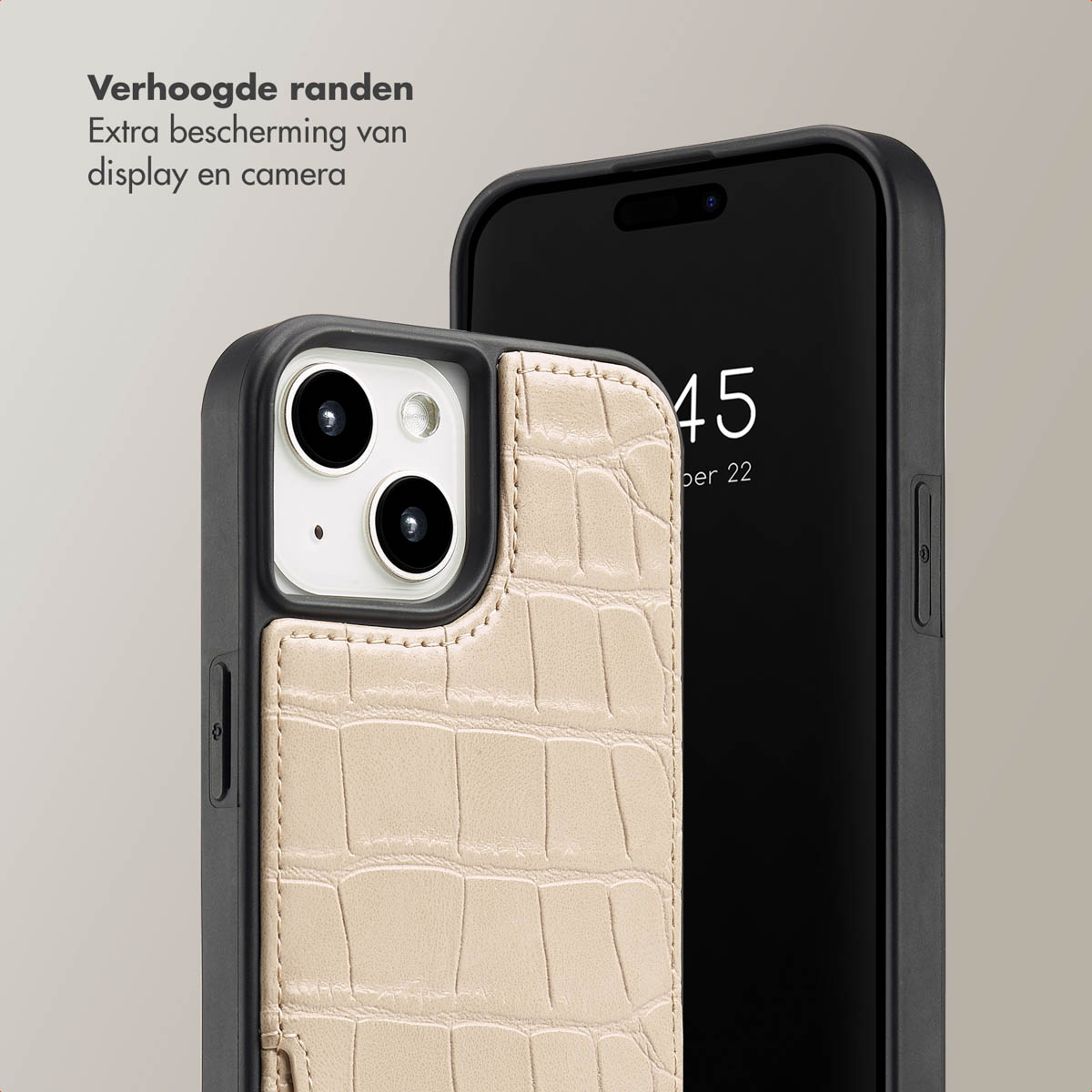 SELENCIA Nova Croco Backcover met koord en pashouder geschikt voor iPhone 15 Phone case for Apple iPhone 15 Beige