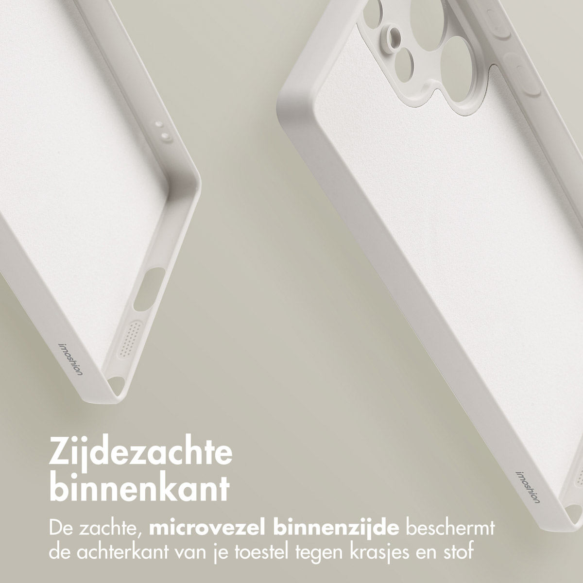 Twee witte telefoonhoesjes, met de binnenkant, met een zachte binnenkant en een witte achtergrond.