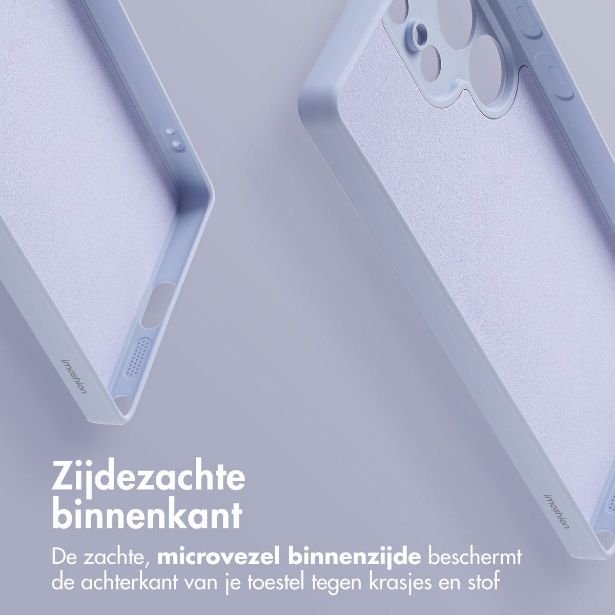 Telefoonhoesje binnen en buiten. Lichtblauwe hoes met een zachte, microvezel binnenkant. Witte achtergrond.