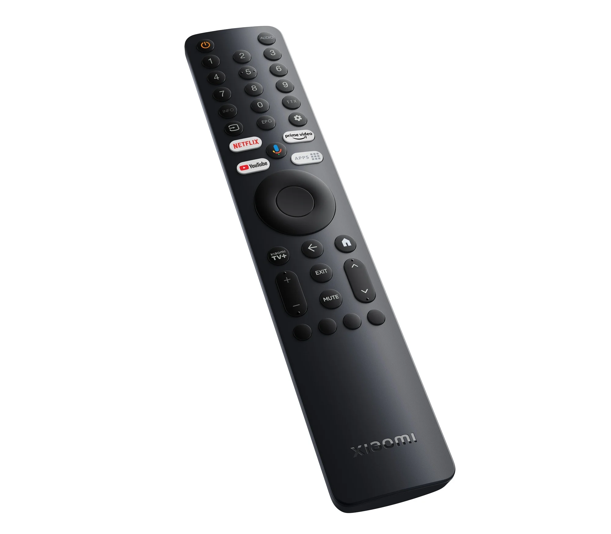 Czarny pilot Xiaomi z różnymi przyciskami.