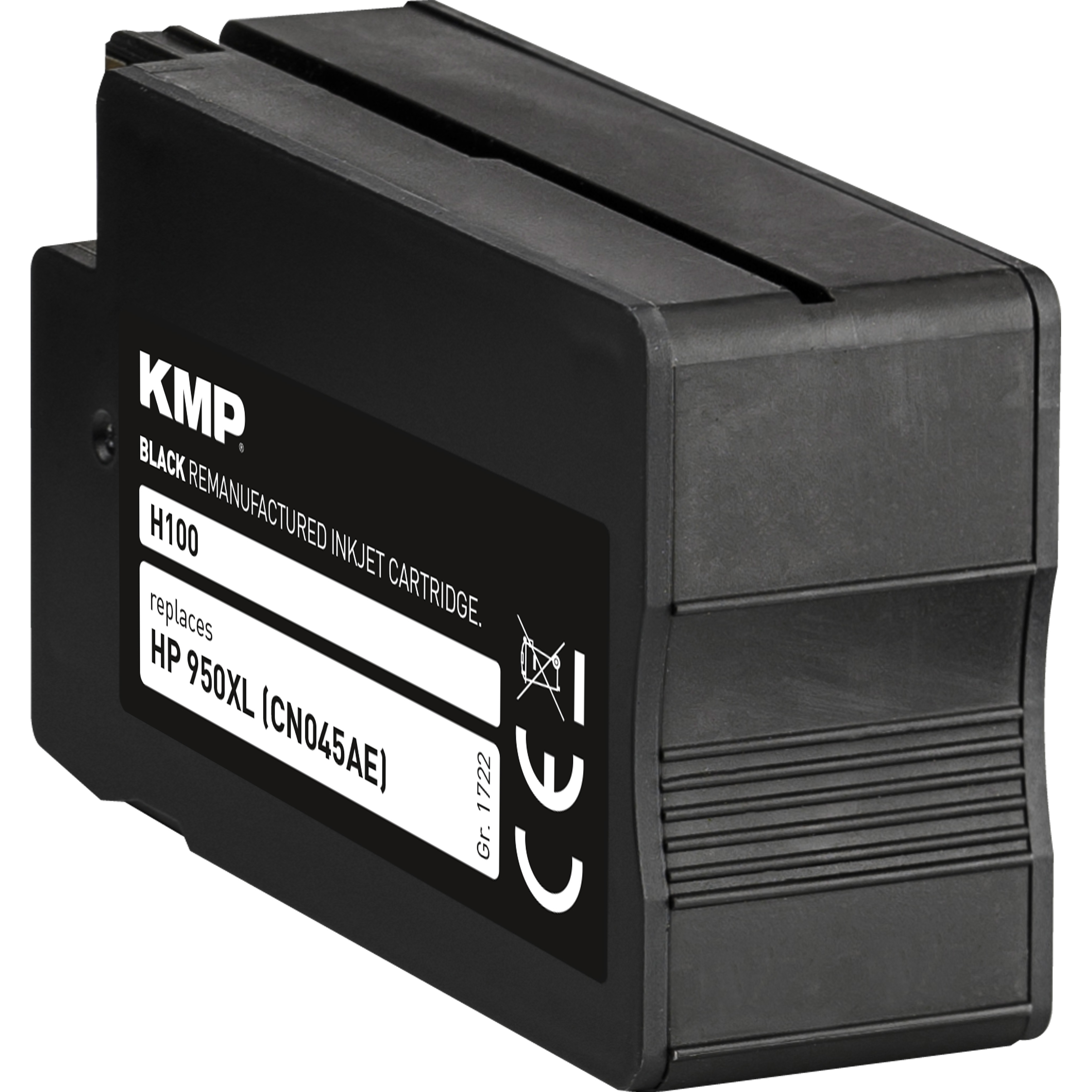 Cartuccia d'inchiostro KMP nera. Etichetta: Cartuccia a getto d'inchiostro rigenerata nera. Sostituisce HP 950XL.