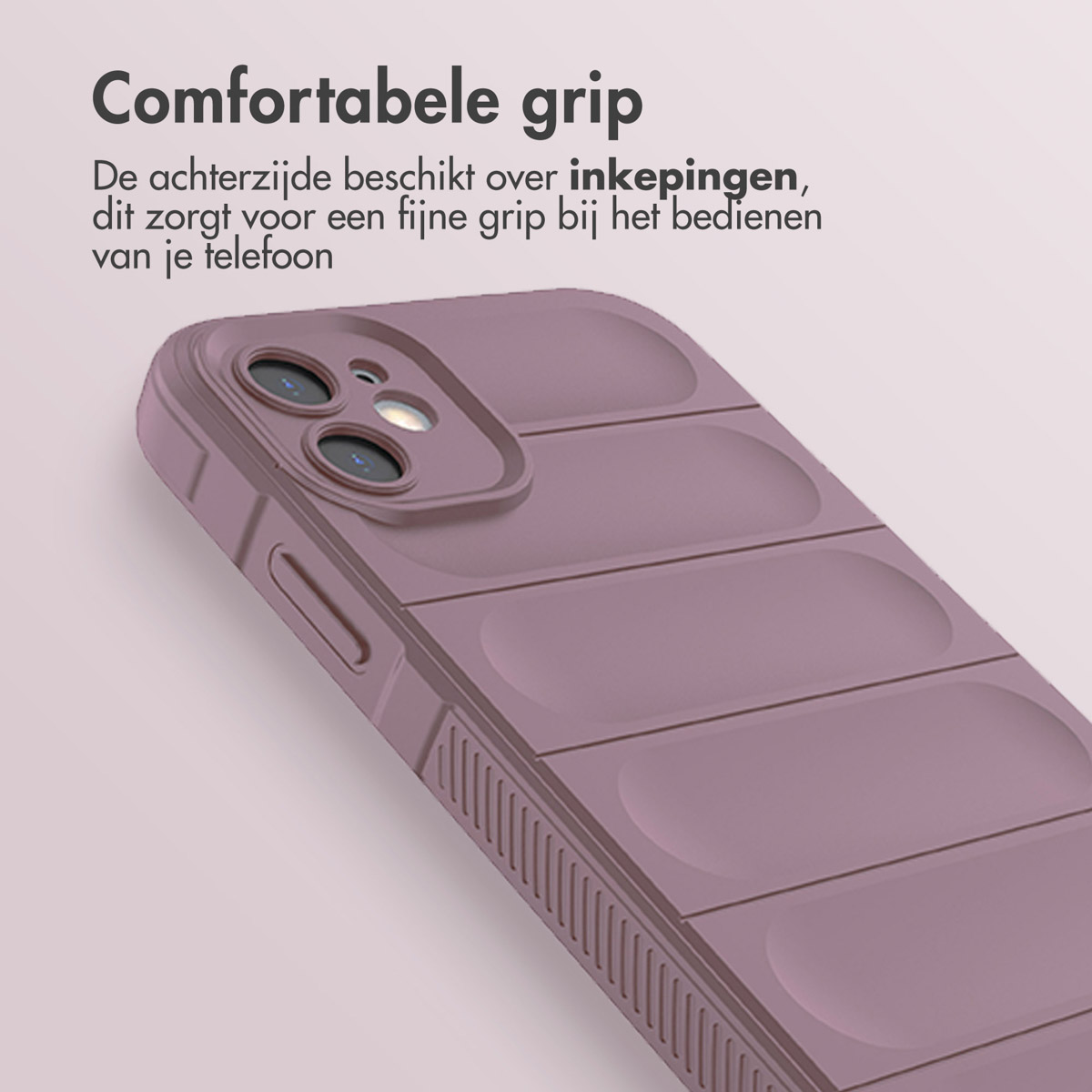 Un étui de téléphone avec un dos texturé. Il est de couleur mauve.