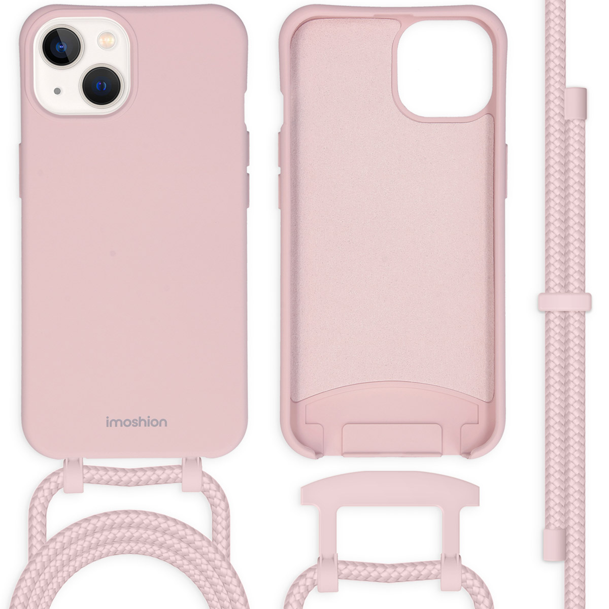Rosa Handyhülle, Telefon und Lanyard. Die Handyhülle hat ein passendes Lanyard.