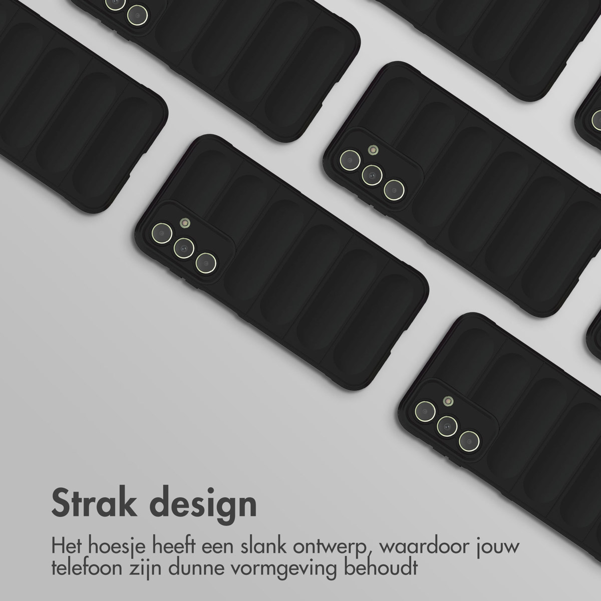 Coques de téléphone noires disposées sur une surface grise. Design fin.