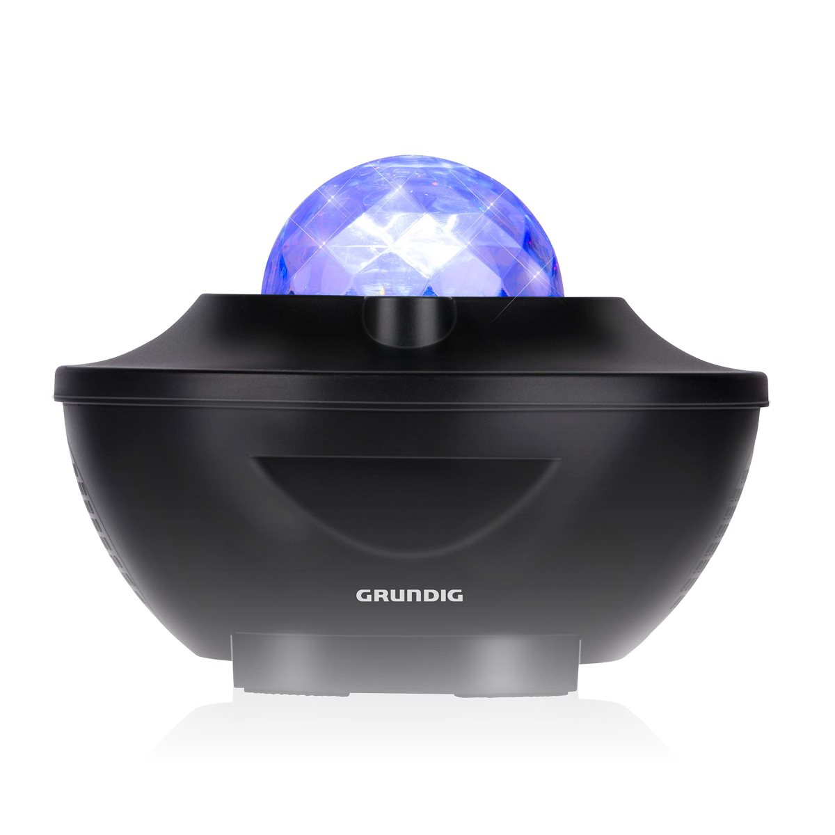 Black Grundig projector with a blue galaxy projection on top.