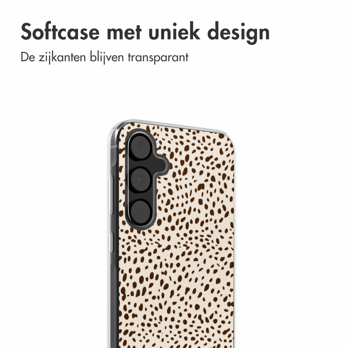 Een telefoonhoesje met een uniek ontwerp, met bruine vlekken op een beige achtergrond.
