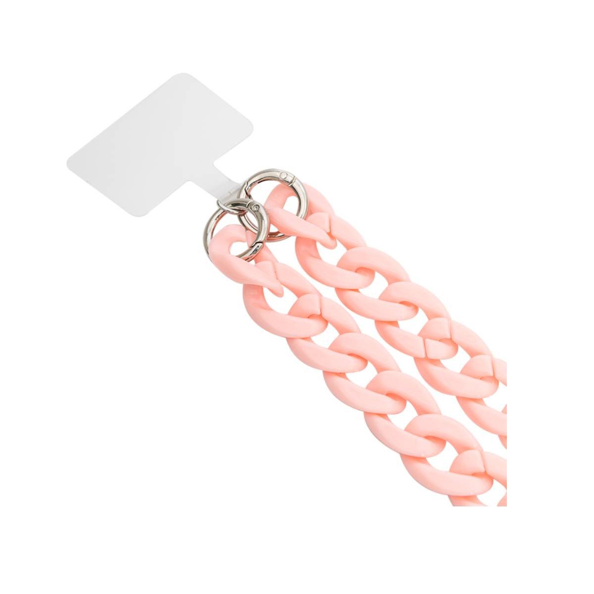 Catena rosa. È un cinturino per telefono. Ci sono due anelli per attaccarlo.