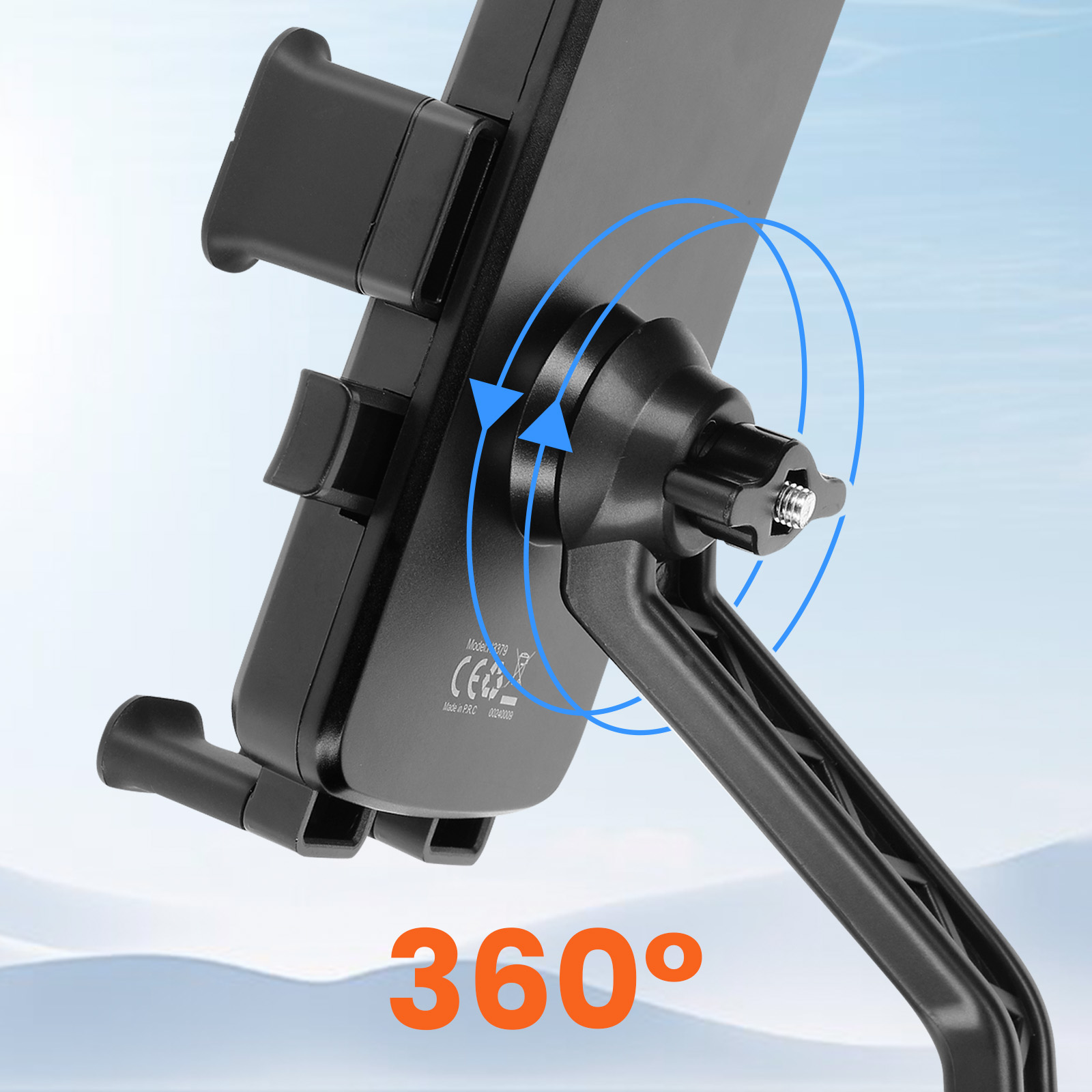Supporto per telefono, nero, con una funzione di rotazione a 360°.