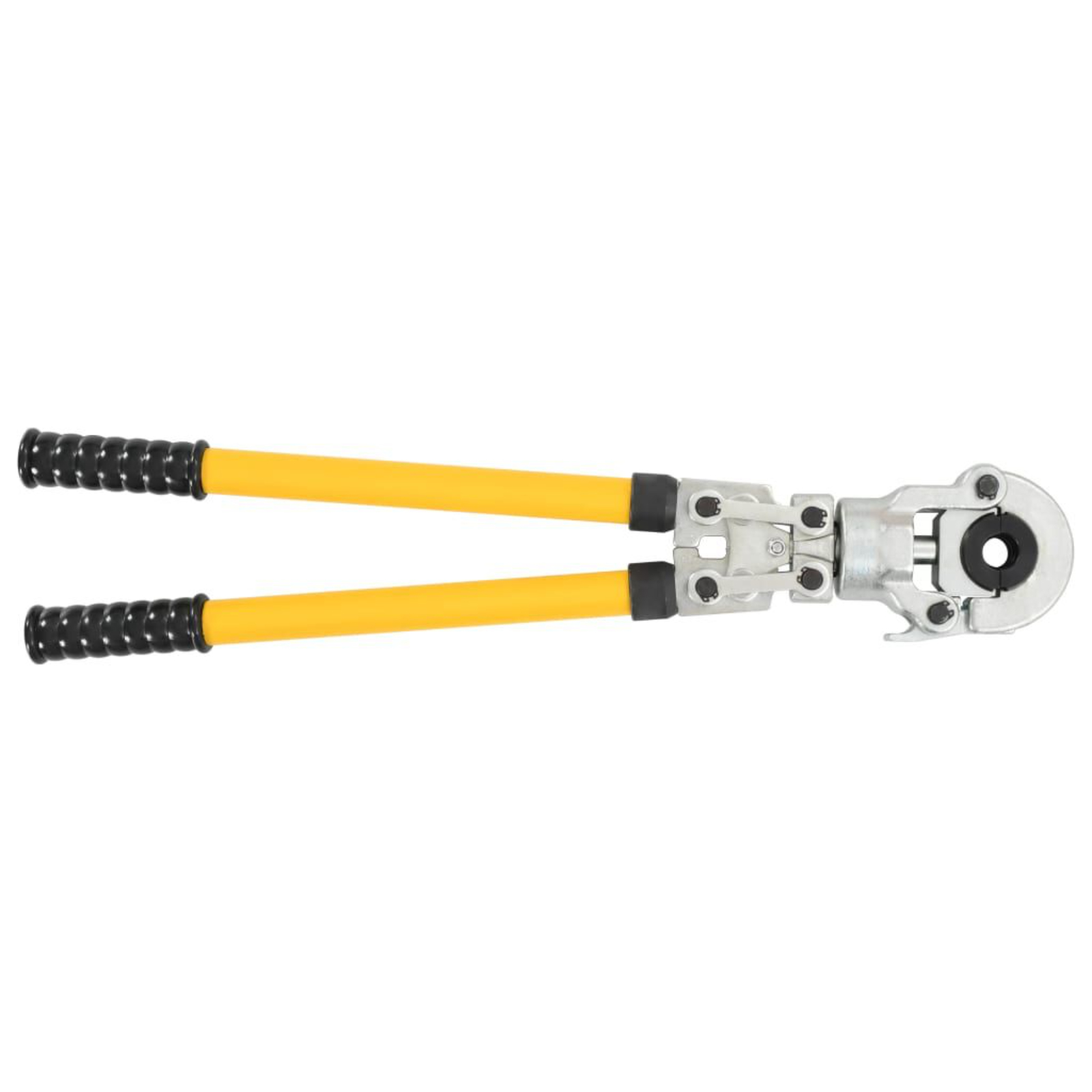Gelb-schwarzes hydraulisches Crimpwerkzeug mit zwei Griffen.