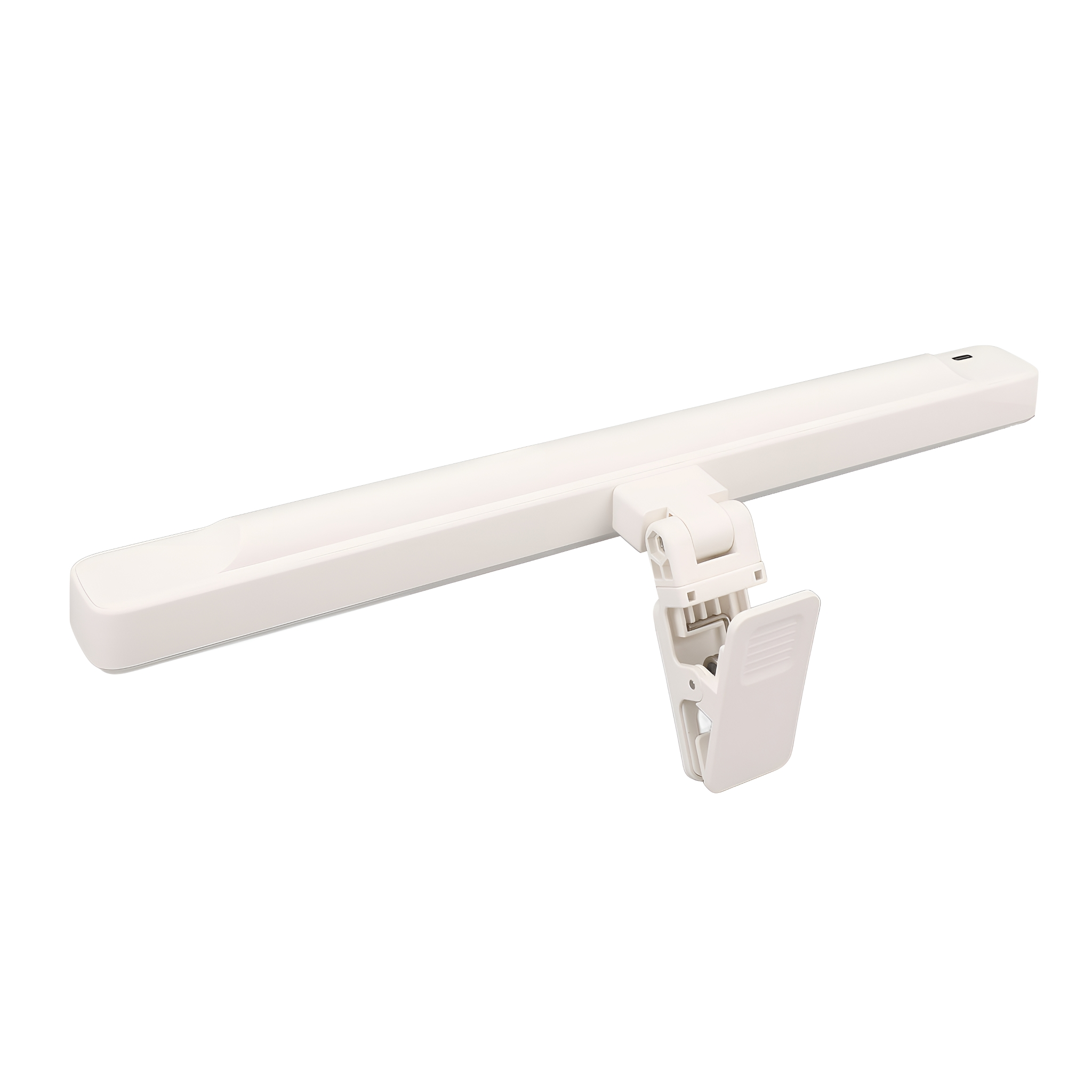 Weiße LED-Lichtleiste mit Clip, zur Befestigung an einer Oberfläche. Es ist ein einfaches Design.