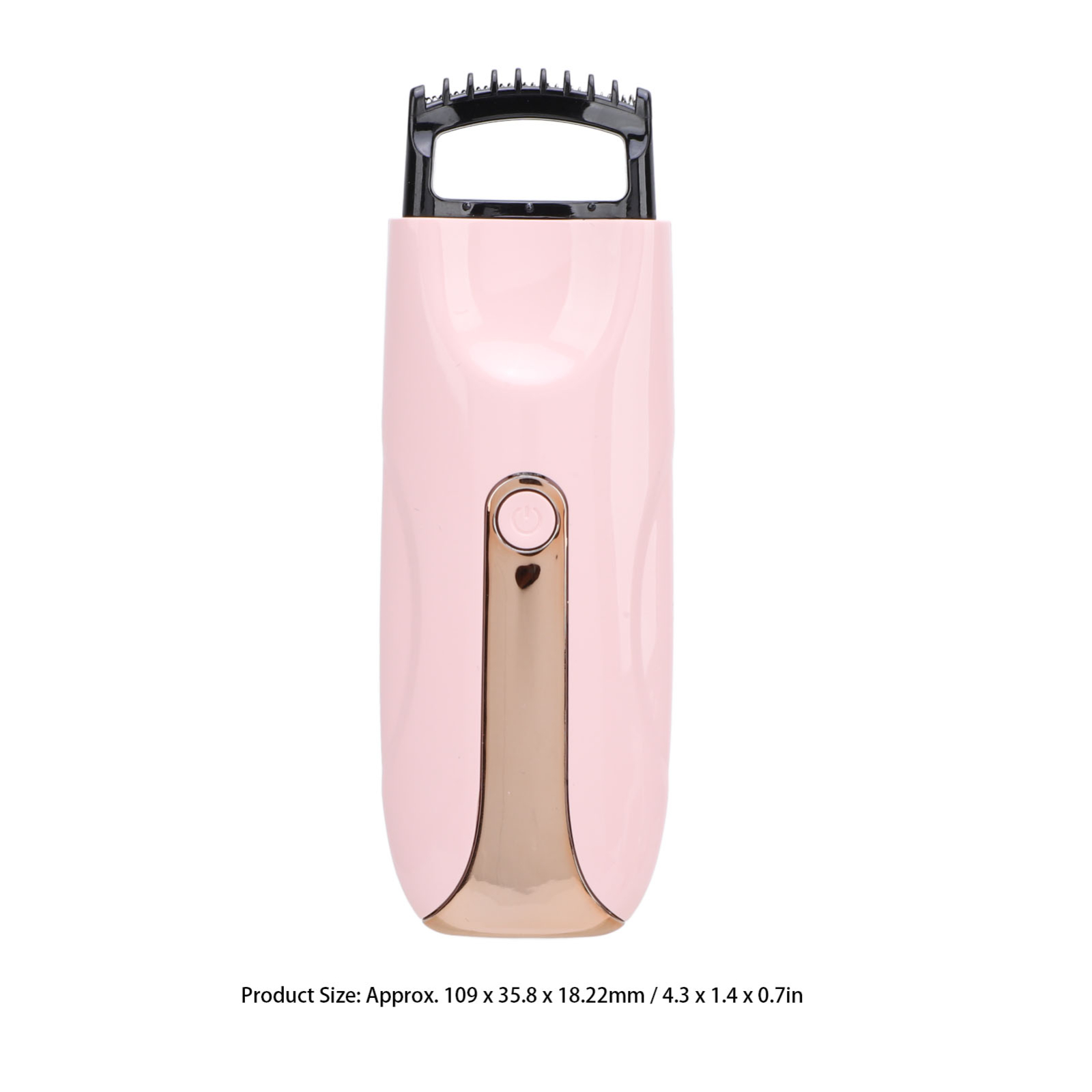 Rosa elektrischer Trimmer mit goldenem Akzent am Gehäuse und schwarzem Trimmerkopf.
