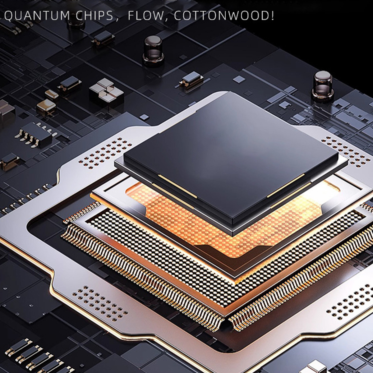 Elektronische Komponente. Das Bild zeigt eine detaillierte Ansicht eines Chips und seiner Komponenten.