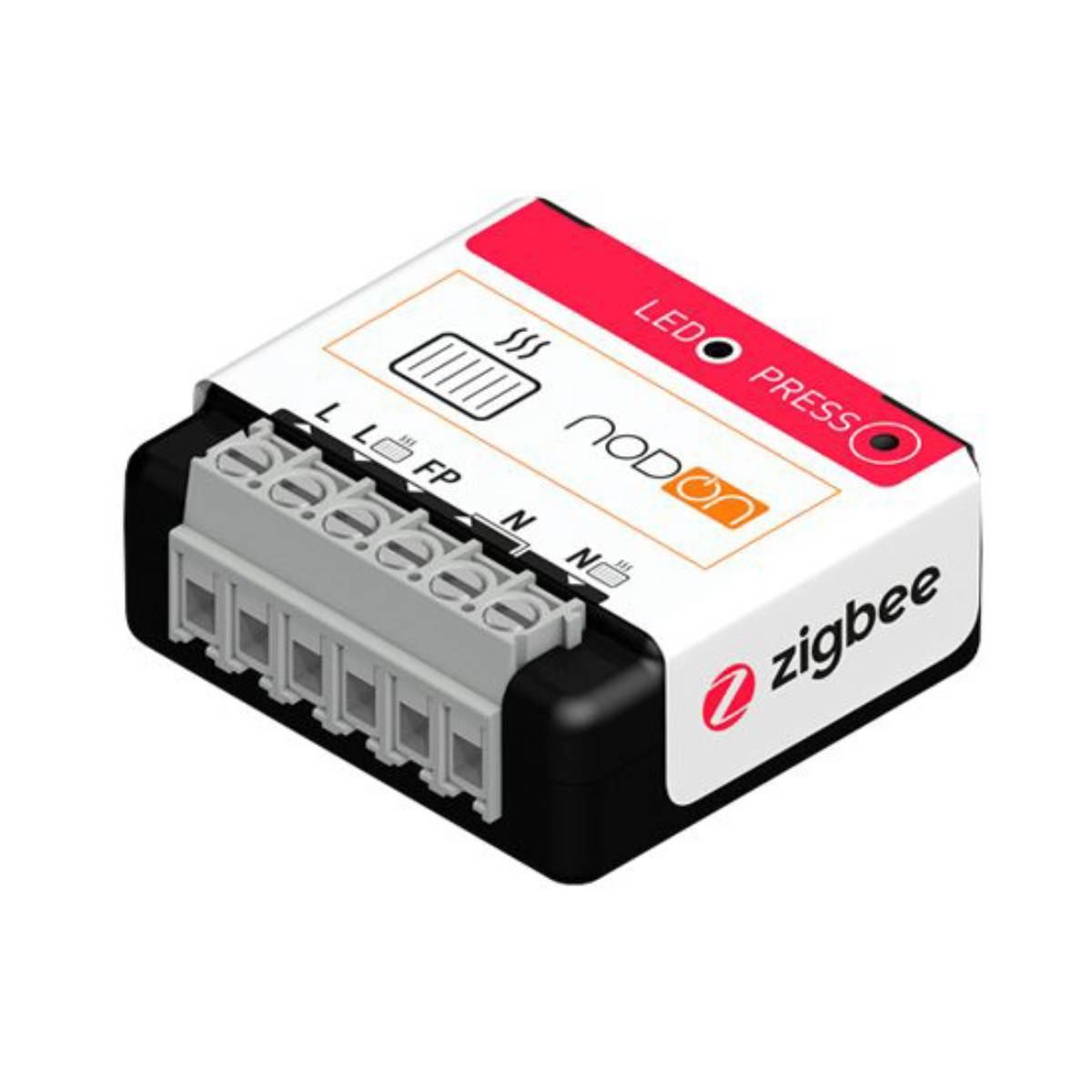 Weißer und schwarzer Zigbee LED-Controller mit rotem 'nodon'-Logo.