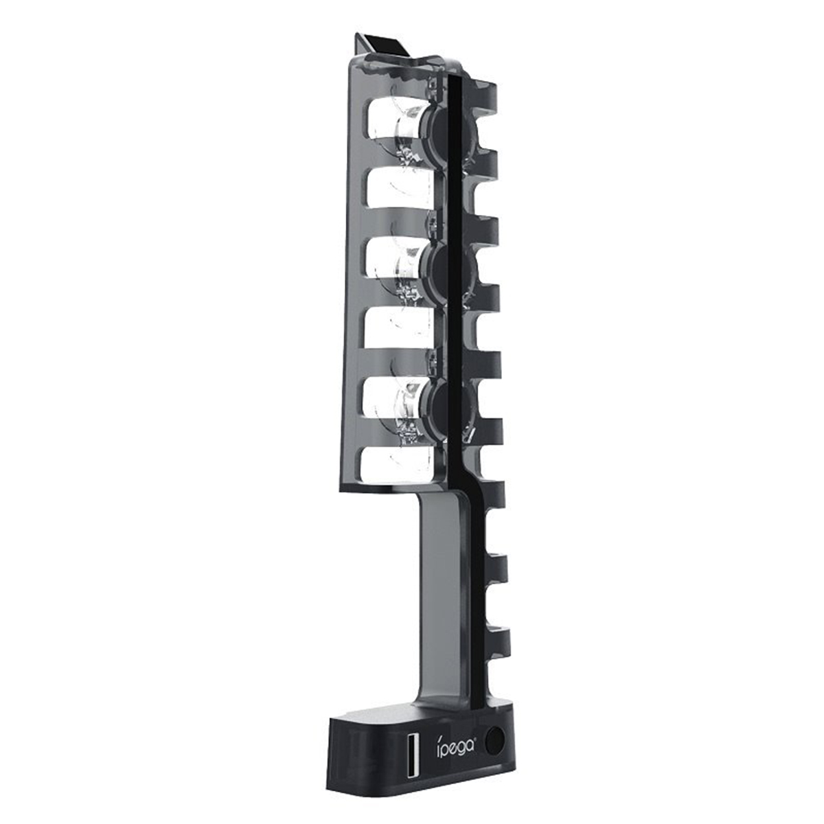 Base di ricarica per controller Ipega nera, con luci e porta USB.