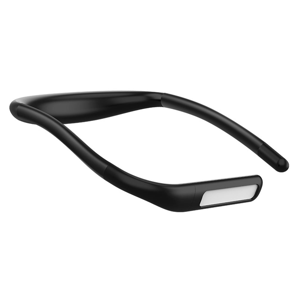 Schwarze Nackenleuchte. Gebogenes Design mit weißem Lichtpaneel. Zum Lesen oder für Aufgaben.