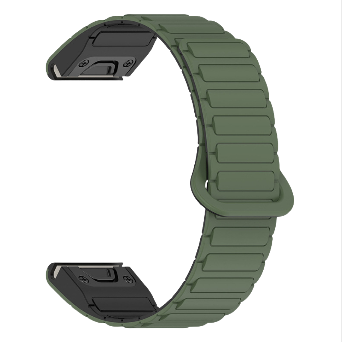 Cinturino verde. Connettori neri ad ogni estremità.