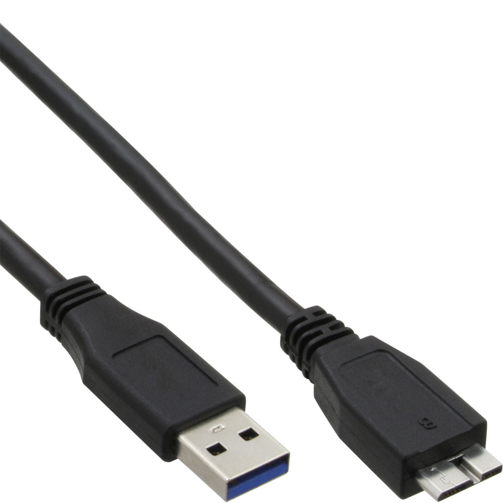 Czarny kabel USB do Micro-USB, ze złączem USB typu A i złączem Micro-USB.