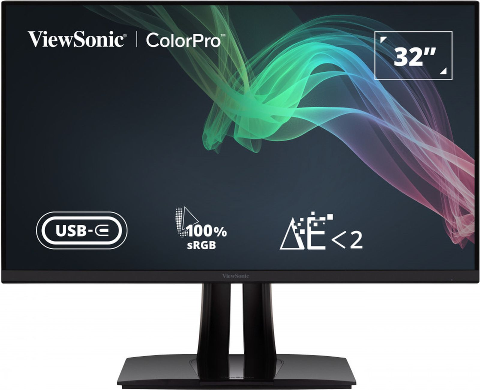 Monitor komputerowy 32" z logo ViewSonic, wyświetlający kolorowy obraz.