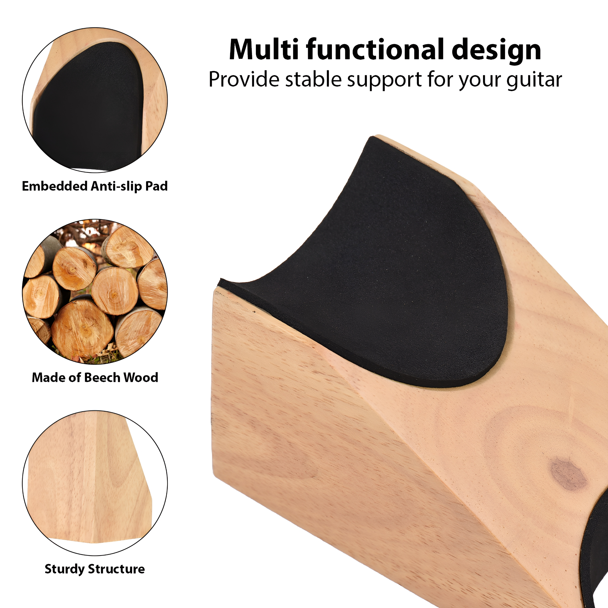 Gitarrenständer aus Holz mit Anti-Rutsch-Pads, aus Buchenholz, stabile Struktur.
