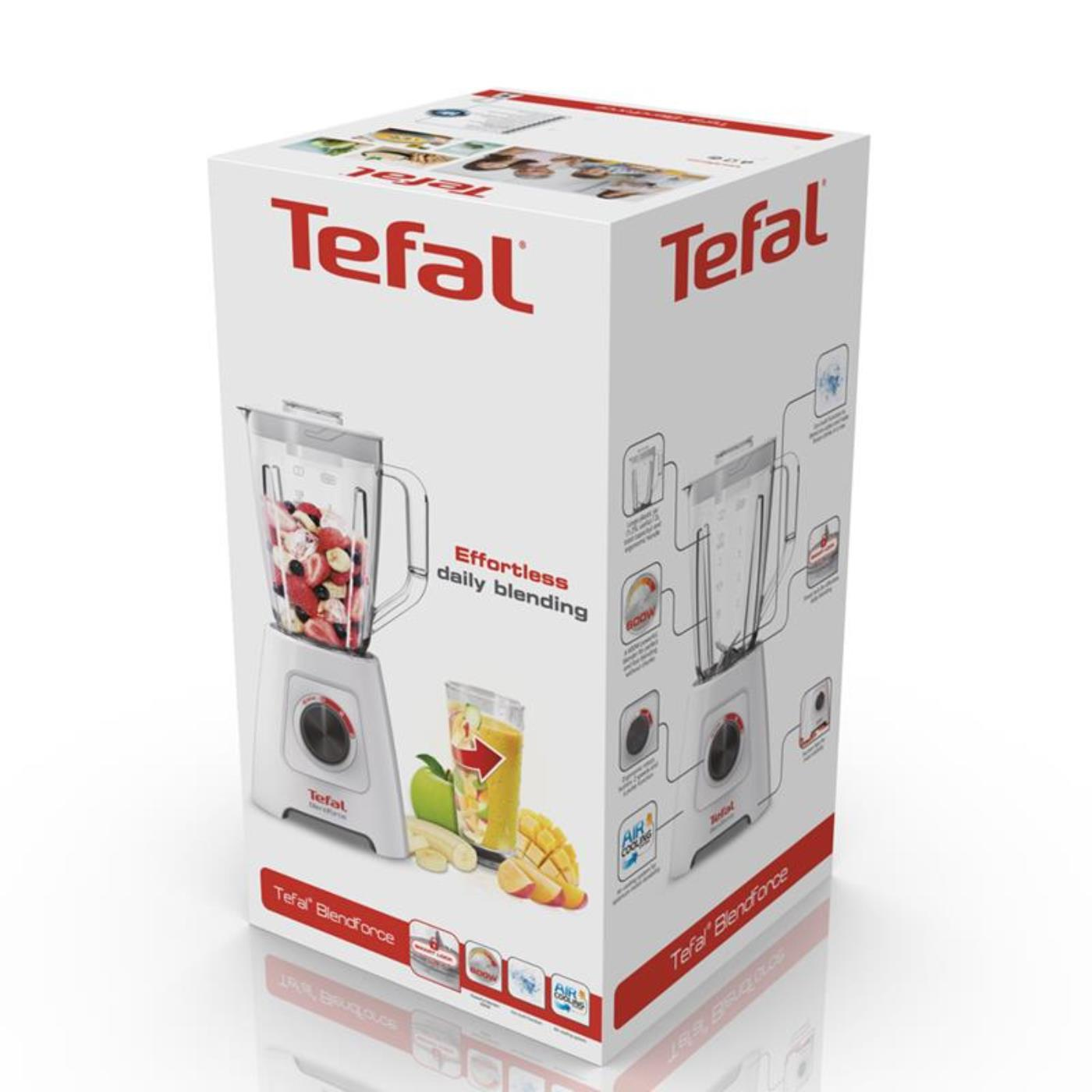 Tefal Blendforce Blender-Box, zeigt den Mixer und seine Funktionen wie müheloses tägliches Mixen.
