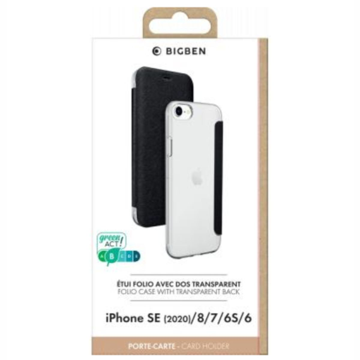 Custodia per iPhone SE in una scatola. La custodia è bianca e viene mostrata anche una custodia nera.
