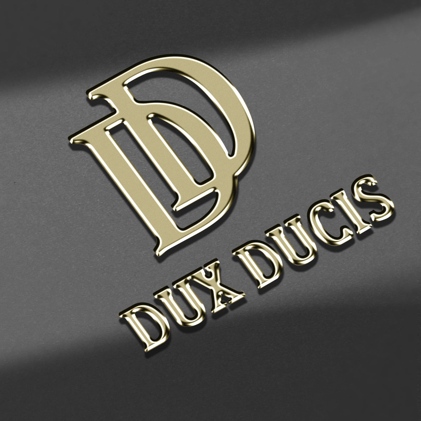 Logo dorato su una superficie scura. Il logo è composto dalle lettere 'DD' e dalle parole 'DUX DUCIS'.