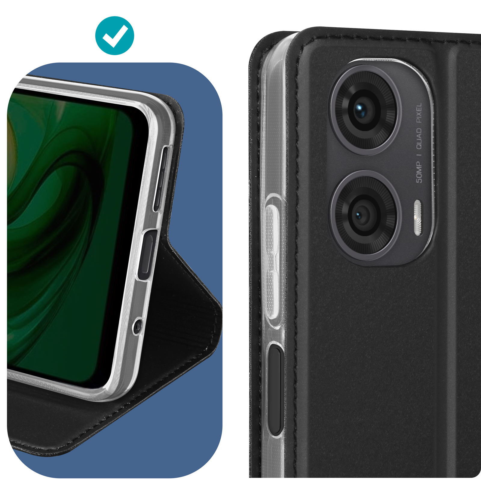 Primo piano di una custodia per telefono, che mostra il telefono e la fotocamera.