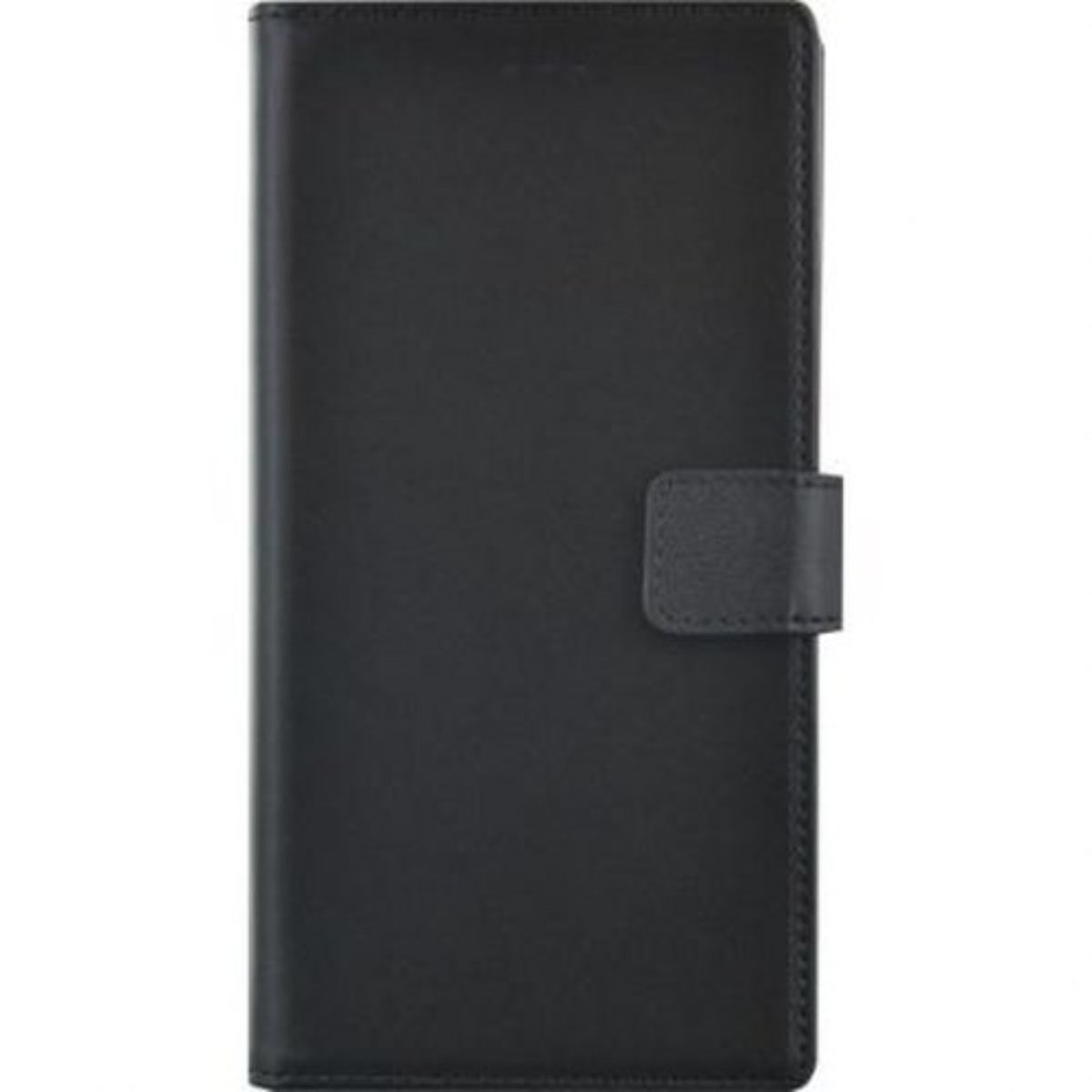 Una custodia per telefono nera chiusa con chiusura magnetica.