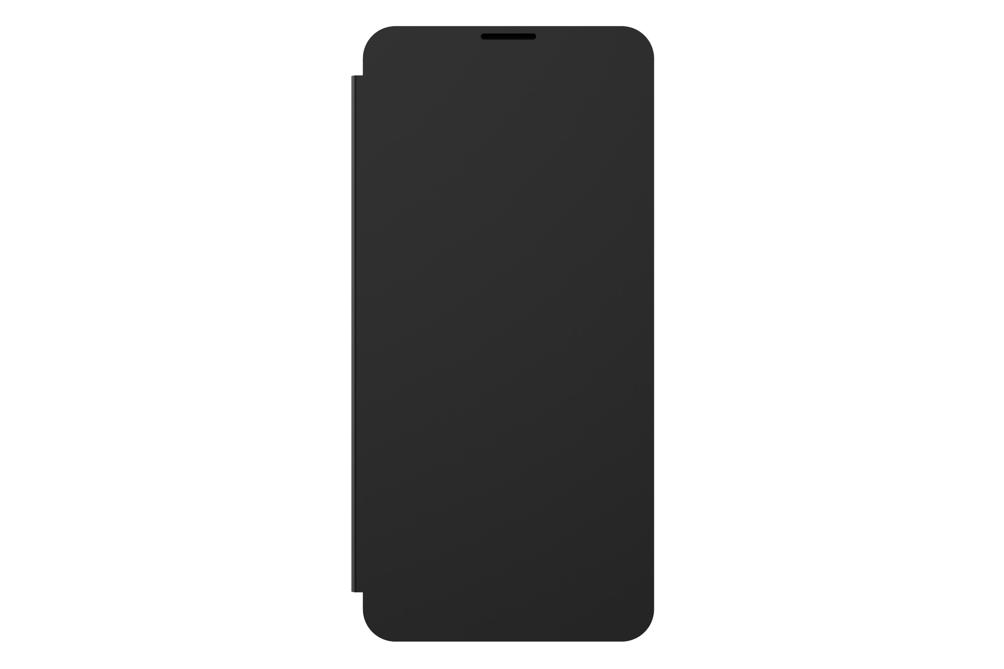 Custodia nera per telefono chiusa, una cover semplice con una piccola apertura per la fotocamera.